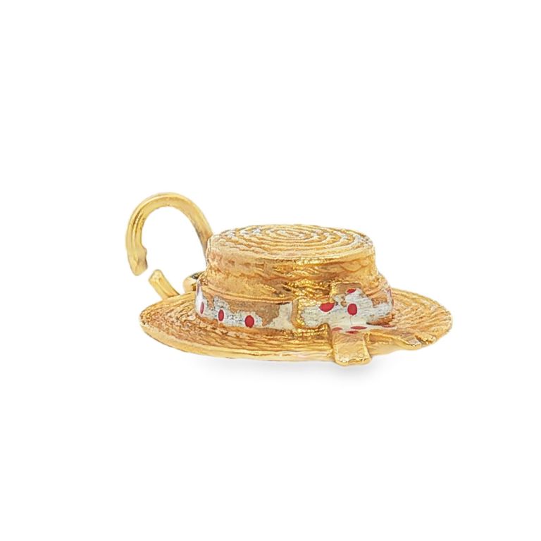 14K Yellow Gold Enamel Hat Charm