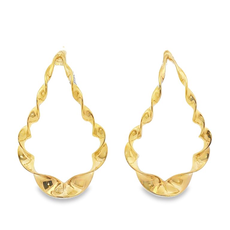Pair of 18K Yellow Gold Twisted Helix Hoop Earrings