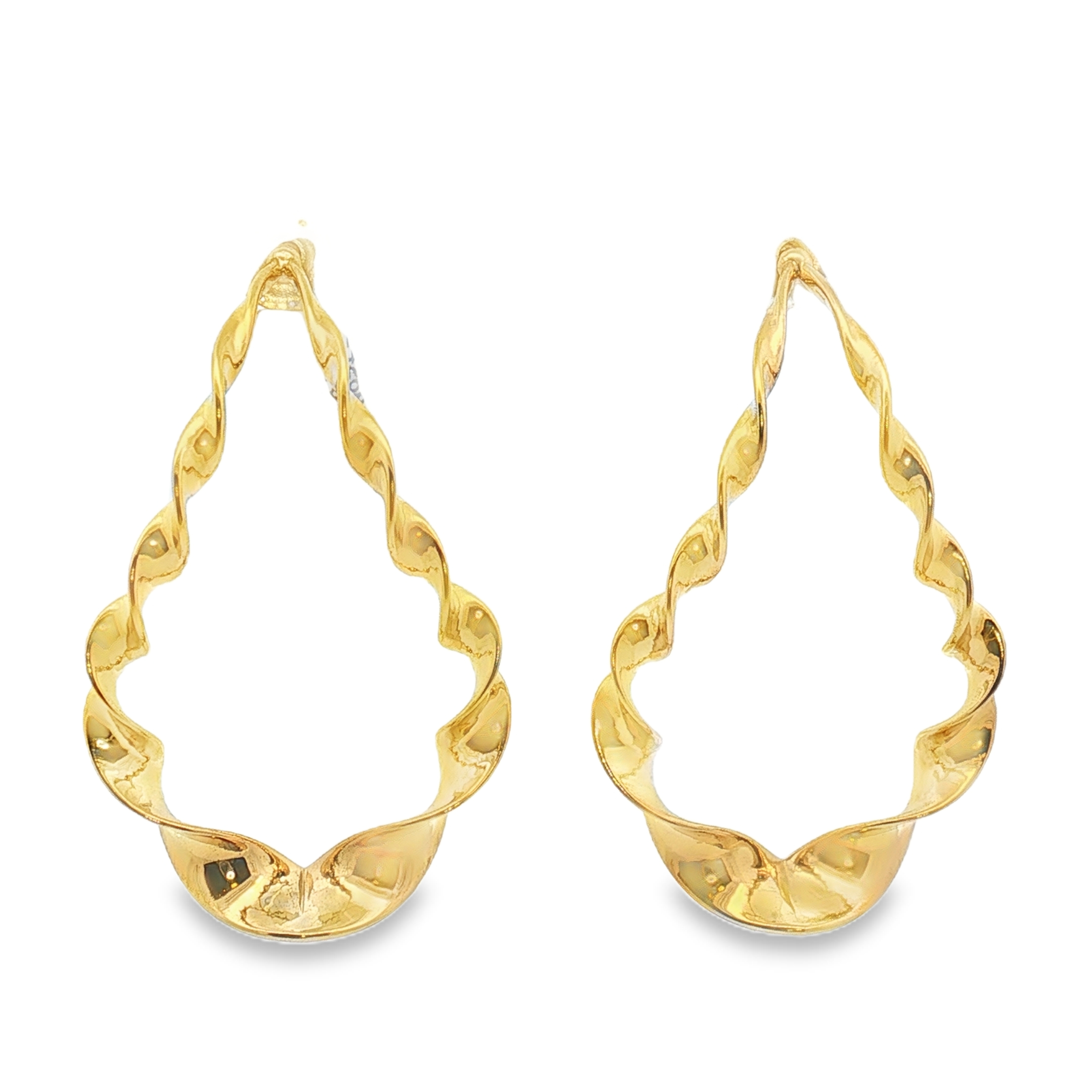 Pair of 18K Yellow Gold Twisted Helix Hoop Earrings