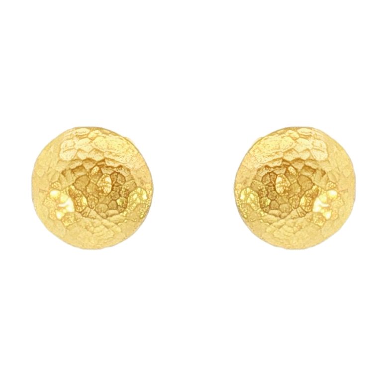 Pair of 24K Yellow Gold Hollow Lentil Ball Earrings