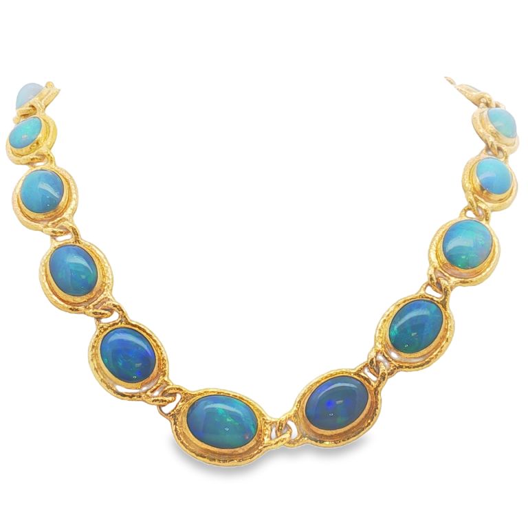 24K Yellow Gold Ethiopian Opal Diamond Necklace