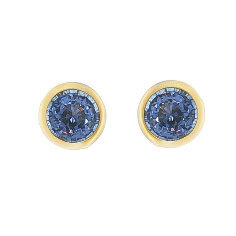 Pair of 18K Yellow Gold Blue Sapphire Earrings