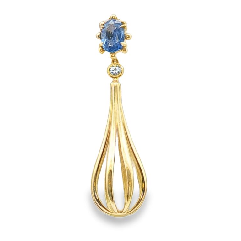 18K Yellow Gold Sapphire Trumpet Pendant Set with 1 Ovalpphire (1.96ctw) and 1 Round Diamond(0.17ctw)