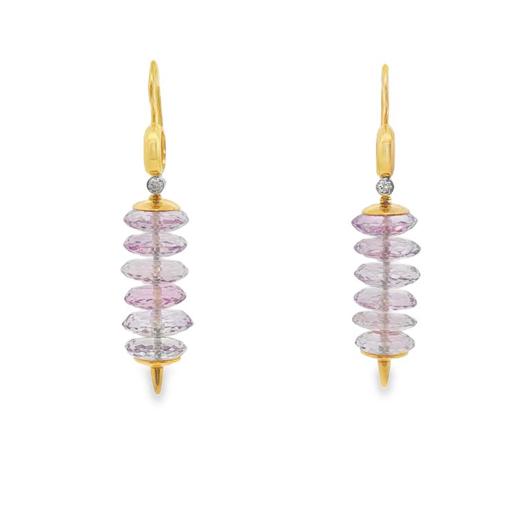 Pair of 18K Yellow Gold Amethyst Disc Earrings