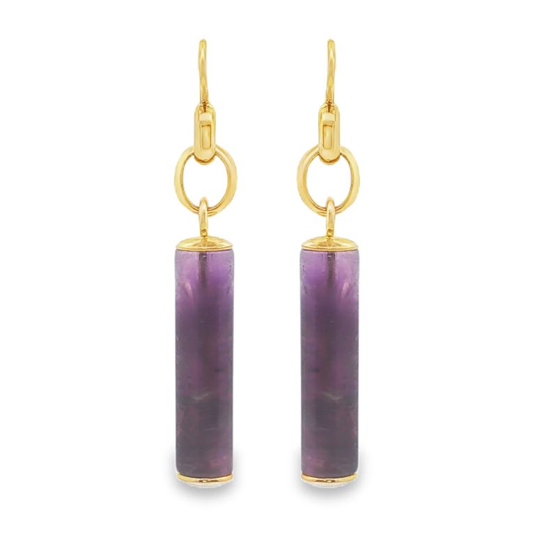Pair of 18K Yellow Gold Amethyst Earrings