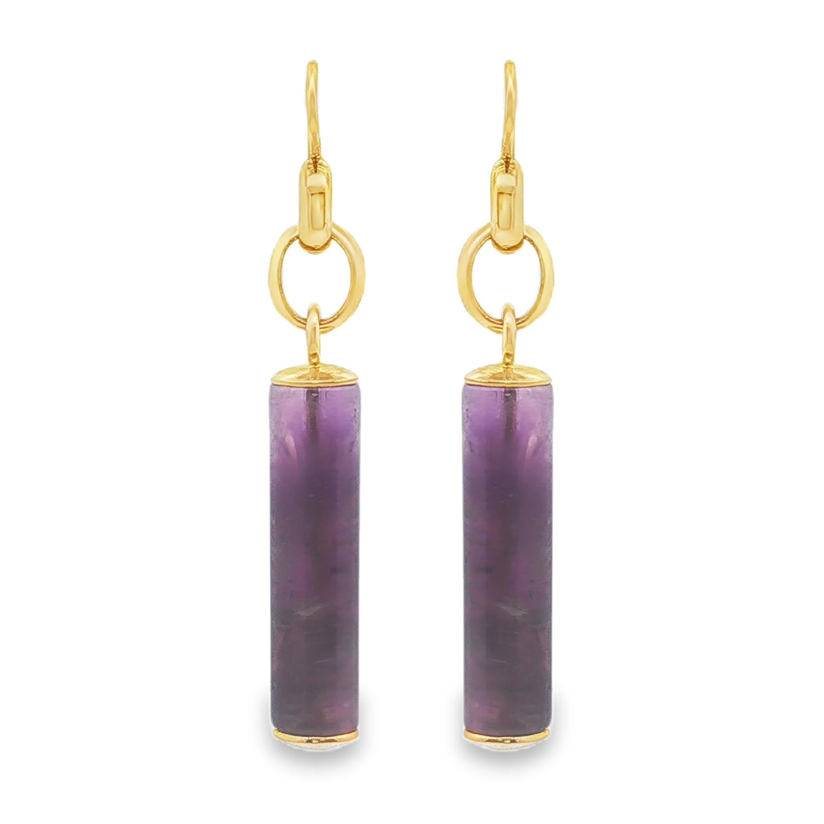 Pair of 18K Yellow Gold Amethyst Earrings