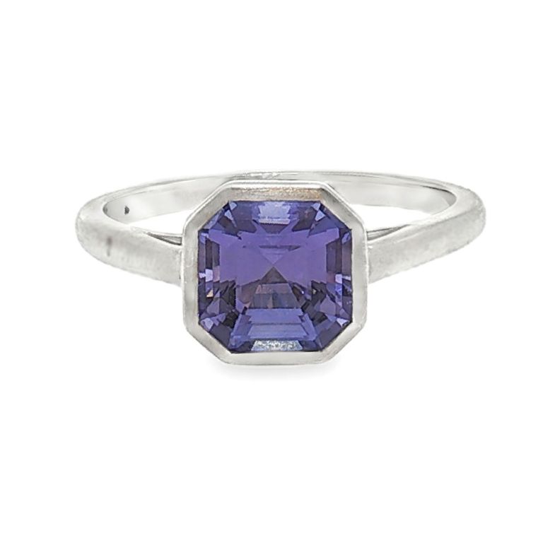 18K White Gold Asscher Cut Tanzanite Ring