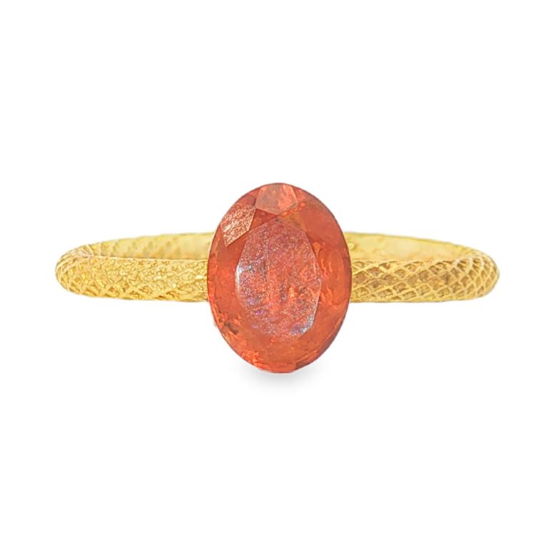 24K Yellow Gold Oval Orange Stone Ring