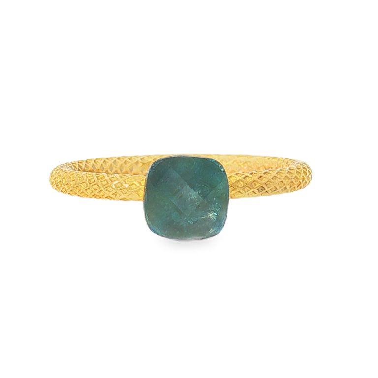 24K Yellow Gold Cushion Pale Green Stone Ring