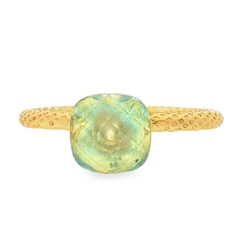 24K Yellow Gold Cushion Blue Green Stone Ring