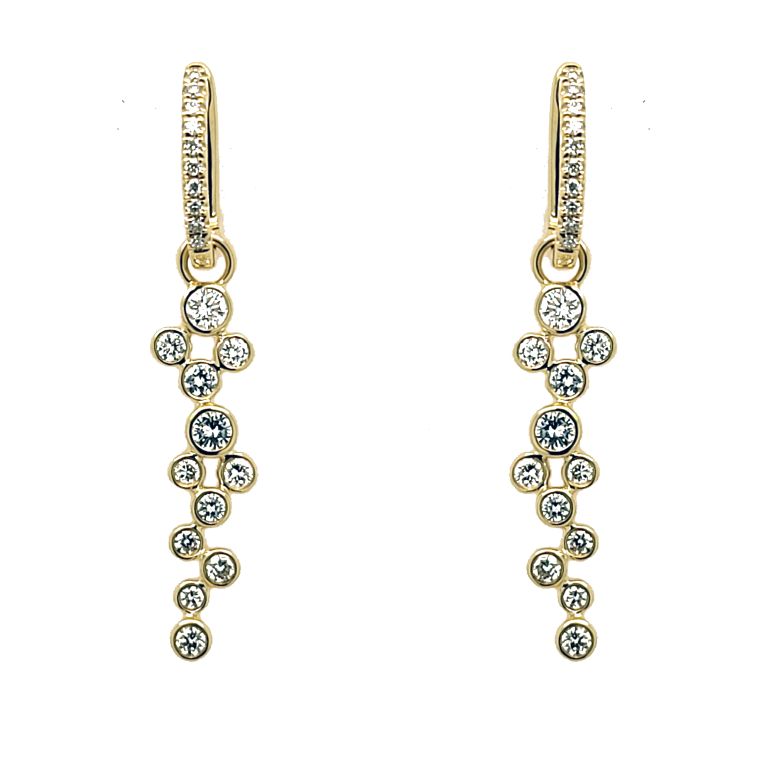 Pair of 18k yellow gold diamond dangle earrings with 44 round diamonds (0.77ctw)(GH/VS2-SI1).