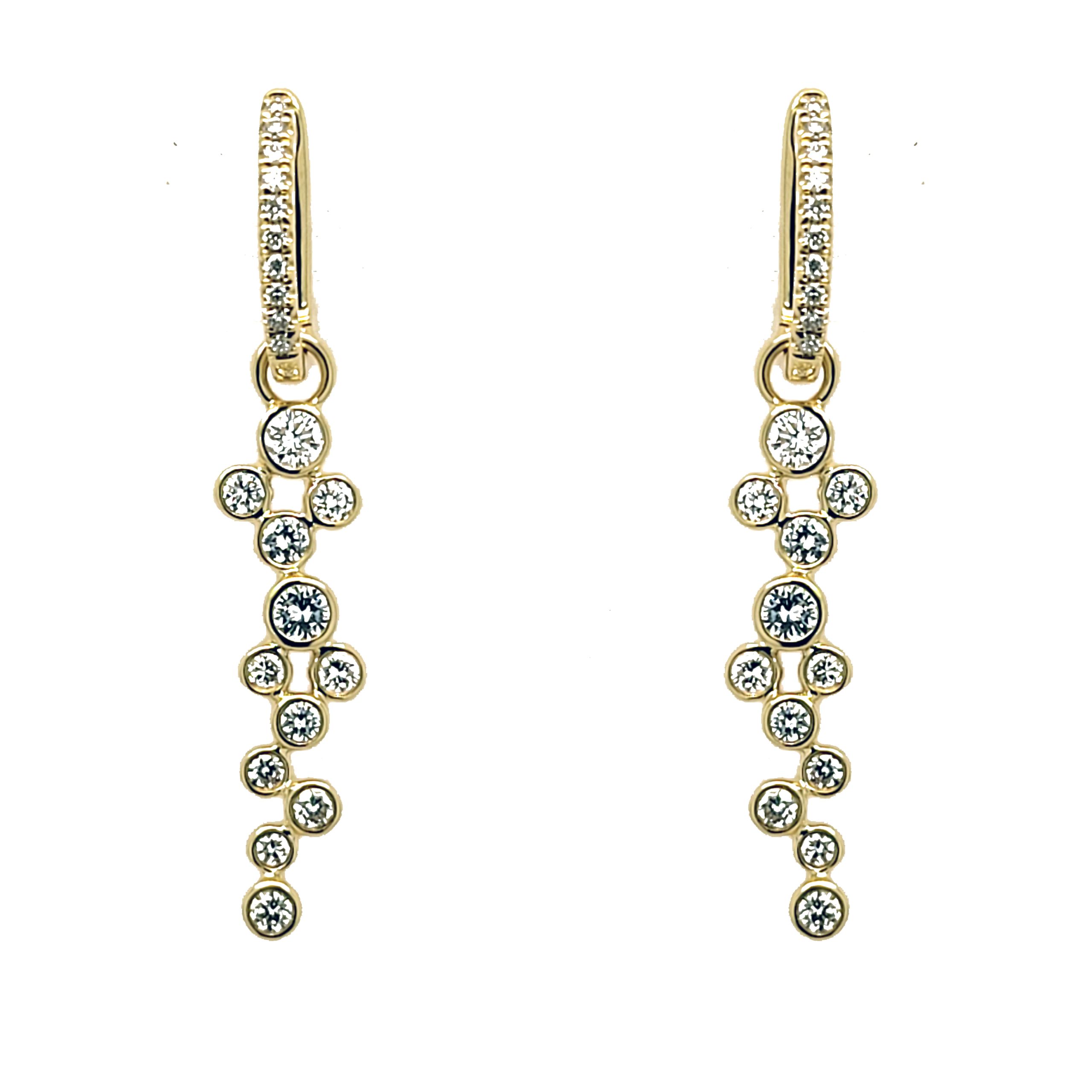 Pair of 18k yellow gold diamond dangle earrings with 44 round diamonds (0.77ctw)(GH/VS2-SI1).