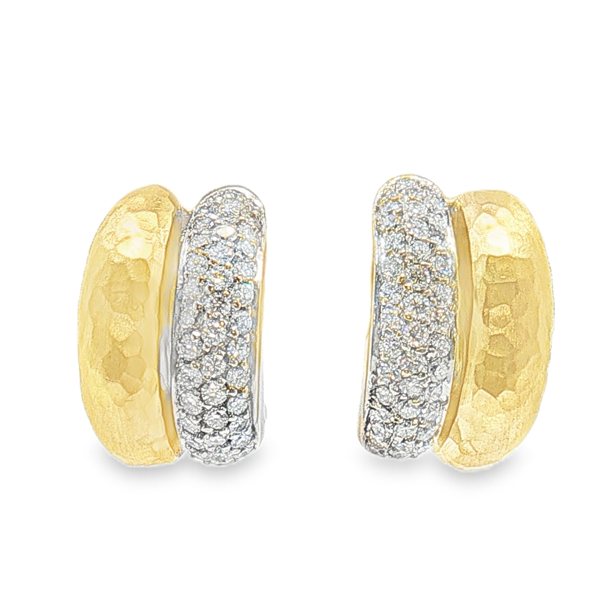 Pair of 18k yellow and white gold diamond earrings with 92 Round diamonds weighing approximately (1.38ctw.) by H. Stern.