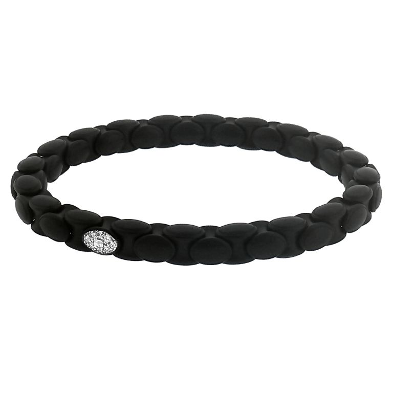 Black Ceramic and 18k white gold Anacondino-style bracelet set with 9 Round diamonds (0.18ctw)(FG/VS). Fits 6.5” wrist.