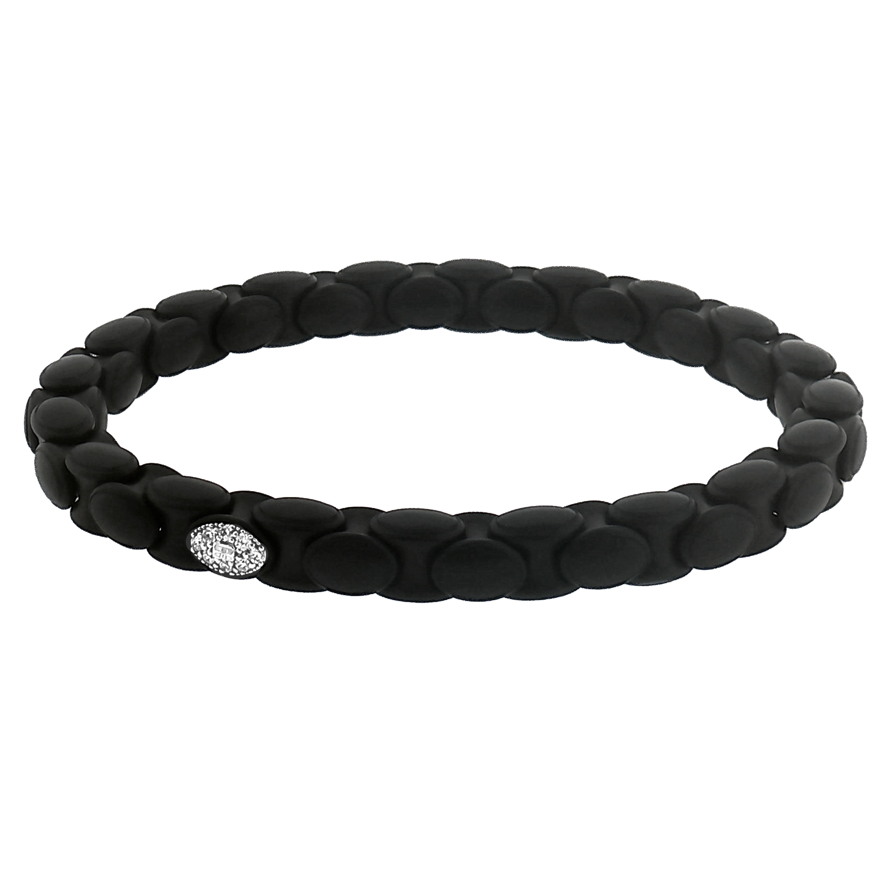 Black Ceramic and 18k white gold Anacondino-style bracelet set with 9 Round diamonds (0.18ctw)(FG/VS). Fits 6.5” wrist.