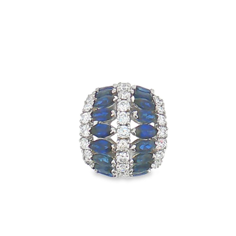 Platinum pendant attachment set with 16 Marquise sapphires (4.17ctw) and 29 Round full cut diamonds (1.63ctw).