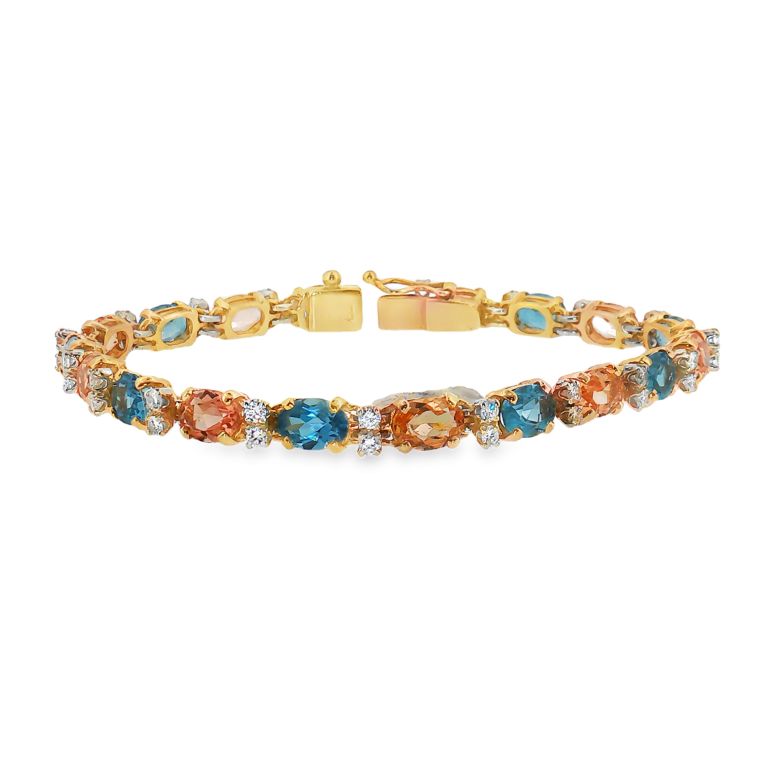 14k yellow gold bracelet set with 9 oval aquamarines