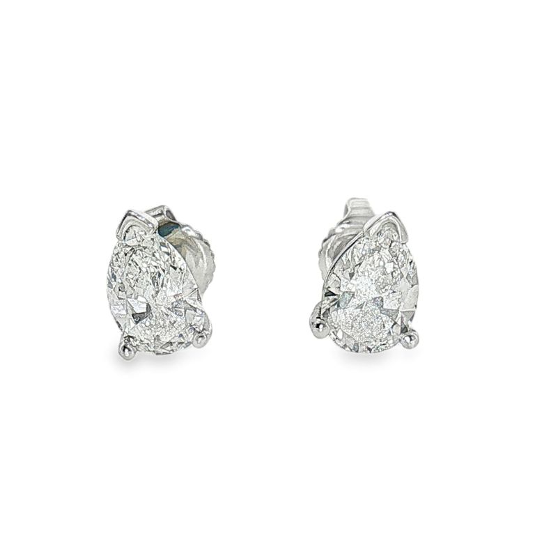 Pear of Pear-shaped diamond stud earrings set with two pear-shaped diamonds (0.88CT)(G/VS2) (0.85CT)(G/VS1)