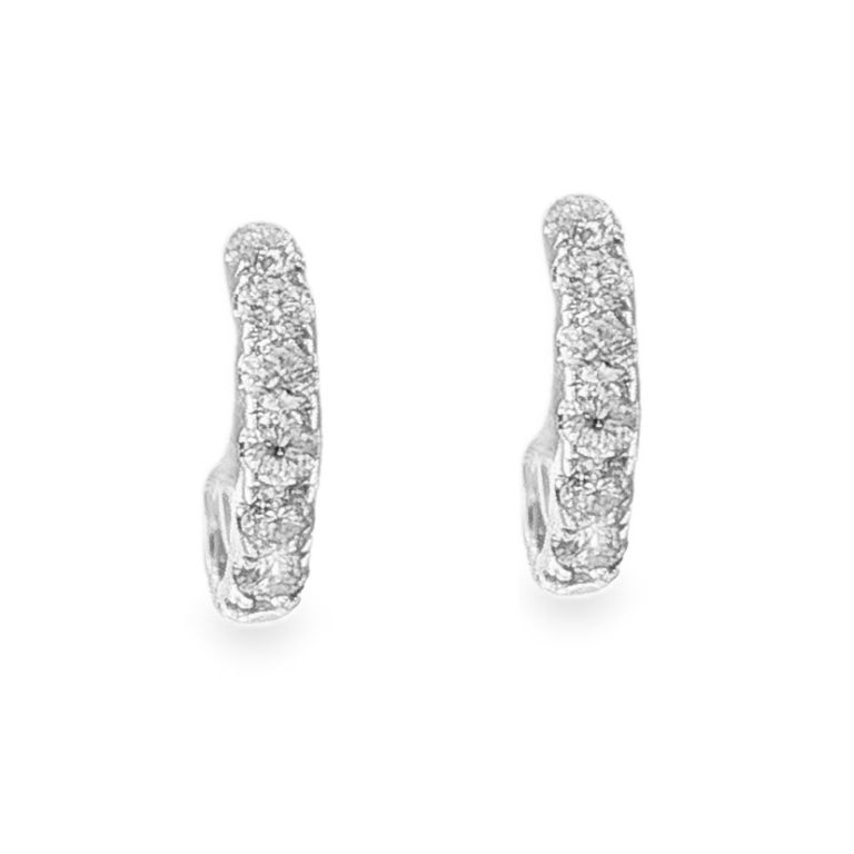 Pair of 18k white gold diamond hoop earrings set with 14 Round diamonds (0.54ctw)