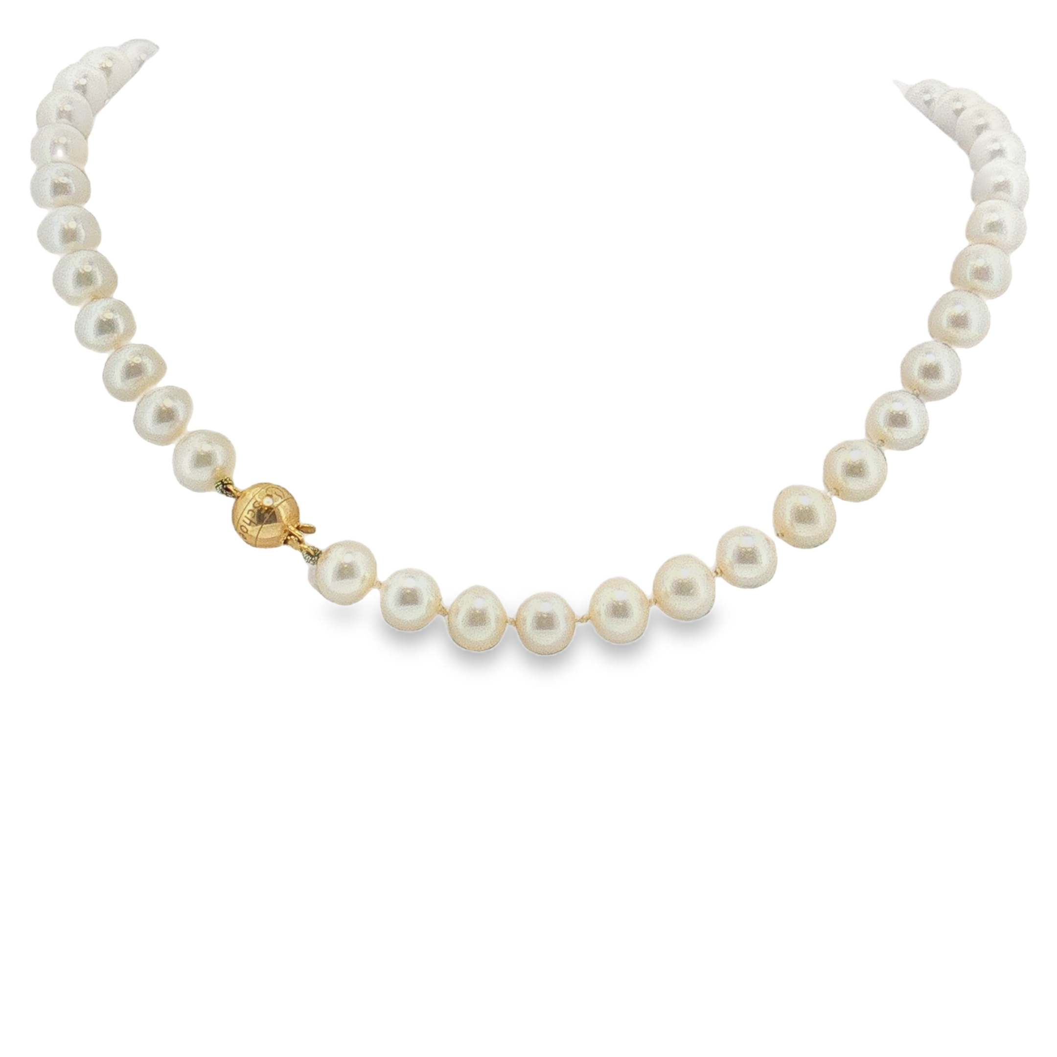 18k yellow gold Freshwater cultured pearl necklace set with 57 pearls and a length of 19".