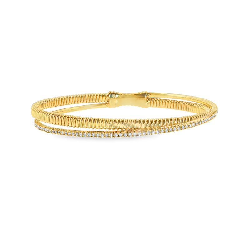 14k yellow gold double row bypass flexible bracelet set with 117 Round diamonds (0.78ctw)(GH/SI)