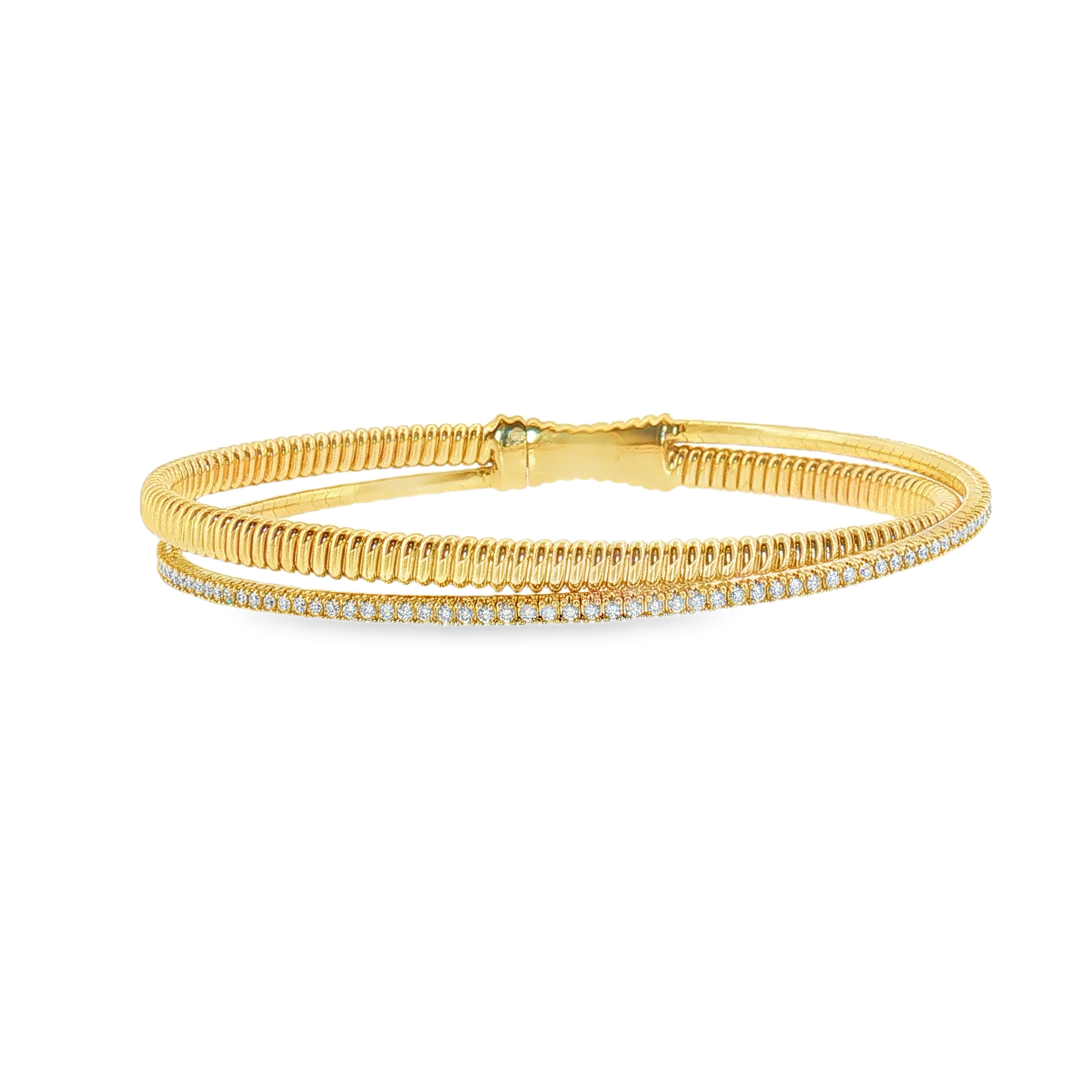 14k yellow gold double row bypass flexible bracelet set with 117 Round diamonds (0.78ctw)(GH/SI)