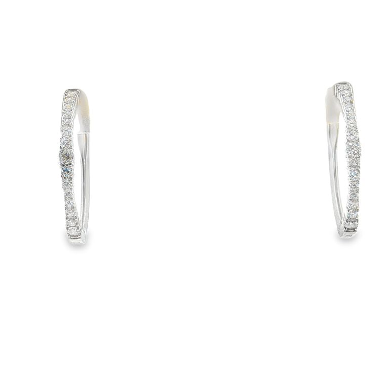 Pair of 14k white gold diamond hoop earrings set with 20 Round diamonds (1.14ctw)(GH/SI).
