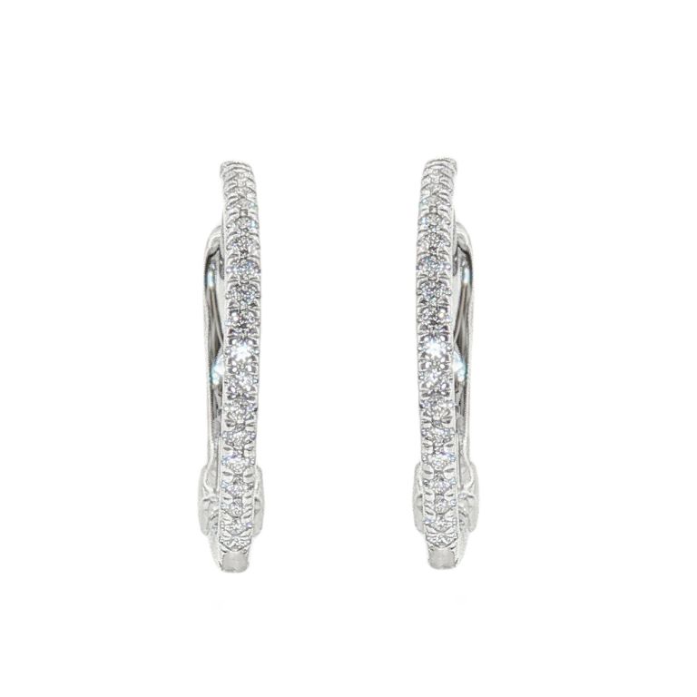 Pair of 14k white gold 16mm diamond hoop earrings set with 48 Round diamonds (0.17ctw)(GH/SI).