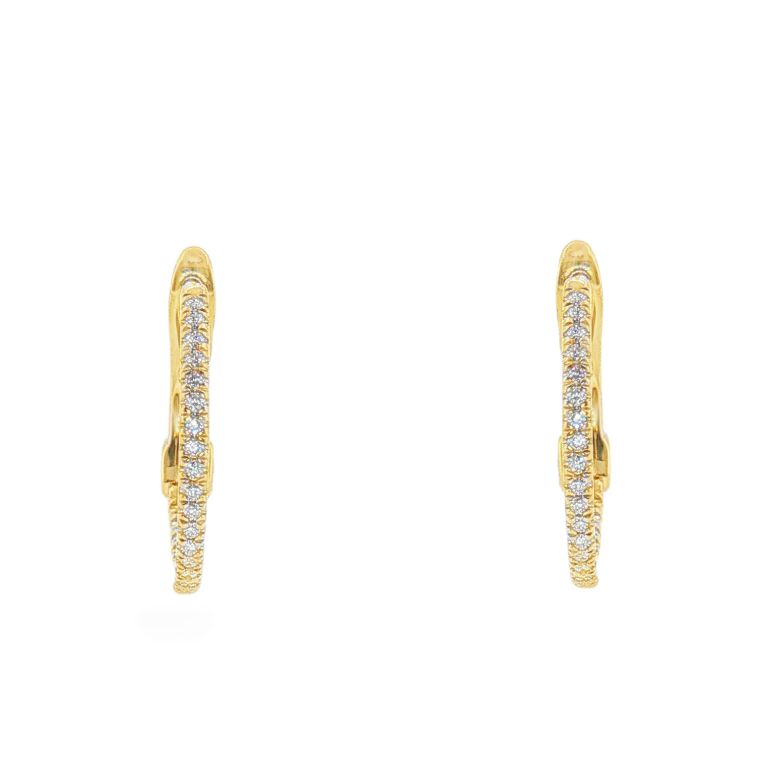 Pair of 14k yellow gold 16mm diamond hoop earrings set with 48 Round diamonds (0.17ctw)(GH/SI).