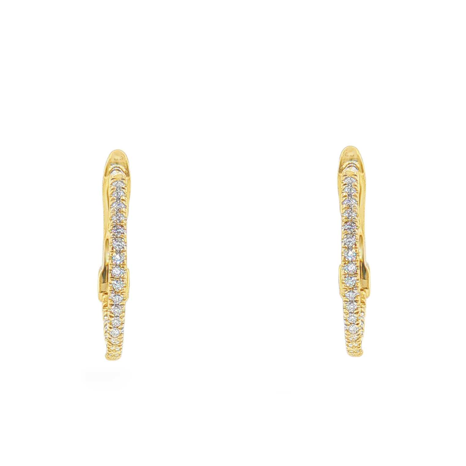 Pair of 14k yellow gold 16mm diamond hoop earrings set with 48 Round diamonds (0.17ctw)(GH/SI).