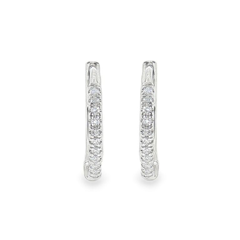 Pair of 14k white gold 12mm diamond hoop earrings set with 22 Round diamonds (0.08ctw)(GH/SI).
