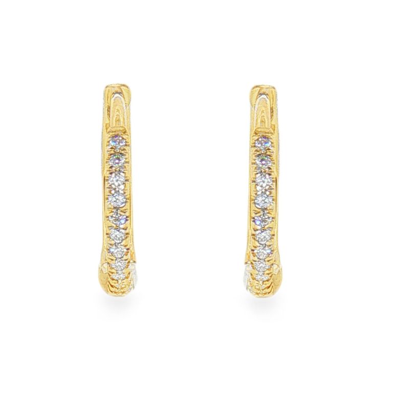 Pair of 14k yellow gold 12mm diamond hoop earrings set with 22 Round diamonds (0.08ctw)(GH/SI).