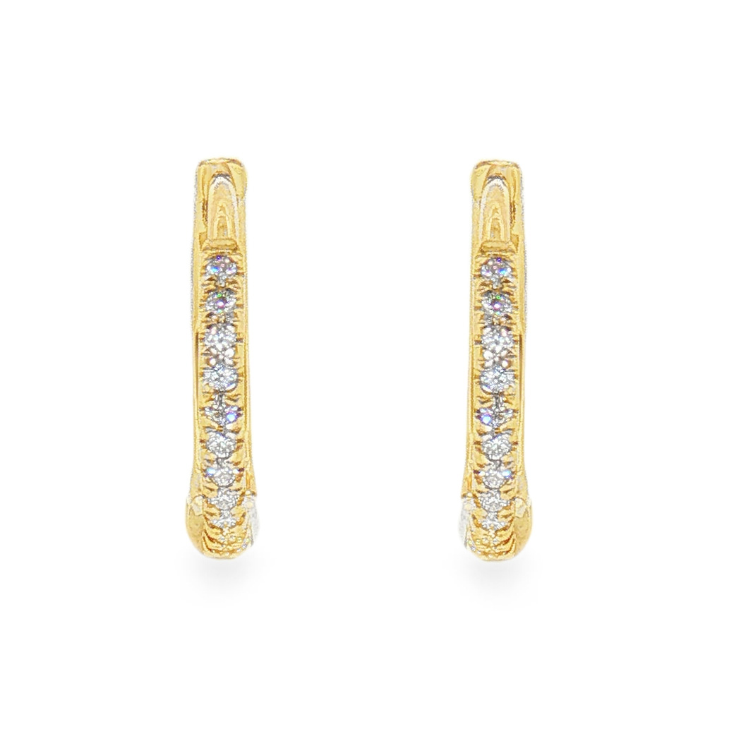 Pair of 14k yellow gold 12mm diamond hoop earrings set with 22 Round diamonds (0.08ctw)(GH/SI).