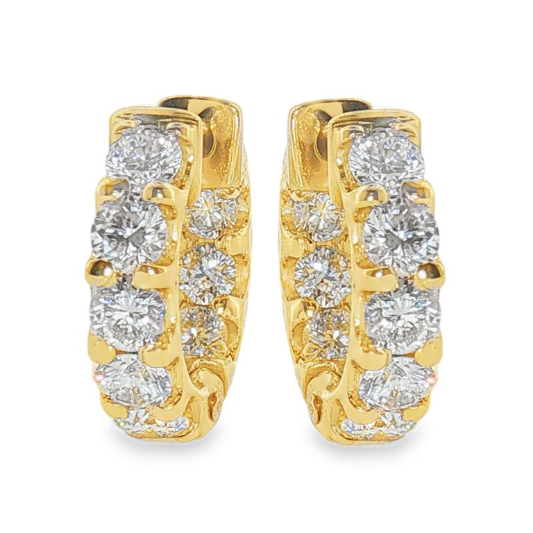 Pair of 18k yellow gold diamond hoop earrings set with 16 round cut diamonds (GH/SI) (2.04ctw).