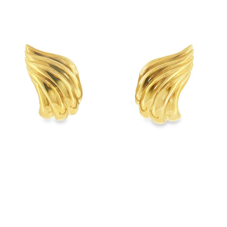 Pair of 18k yellow gold swirl motif earclip earrings.