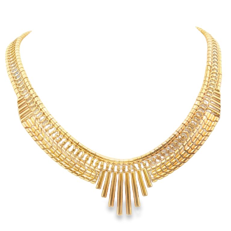 18k yellow gold graduated tubular link necklace with a length of 16 inches.
