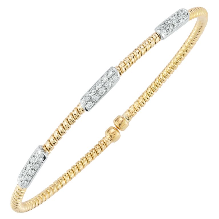 18K Yellow and White Gold Diamond Stretch Cuff Bracelet