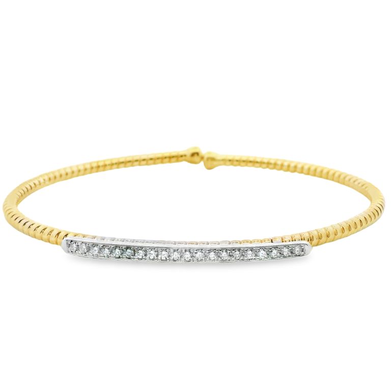 18K Yellow and White Gold Diamond Stretch Cuff Bracelet