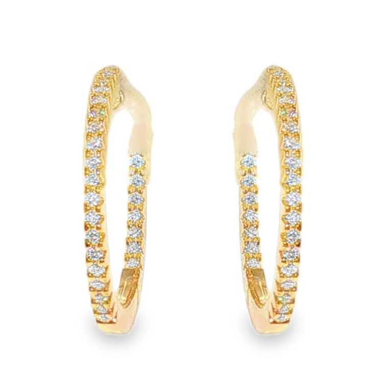Pair of 18k Yellow Gold diamond hoop earrings with 56 Round diamonds (G/VS)(0.34ctw)