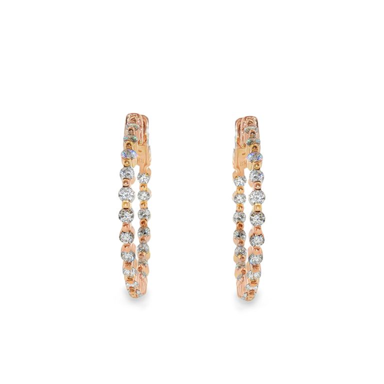 Pair of 18k rose gold diamond hoop earrings set with 38 round diamonds (VS-SI) (1.08ctw).
