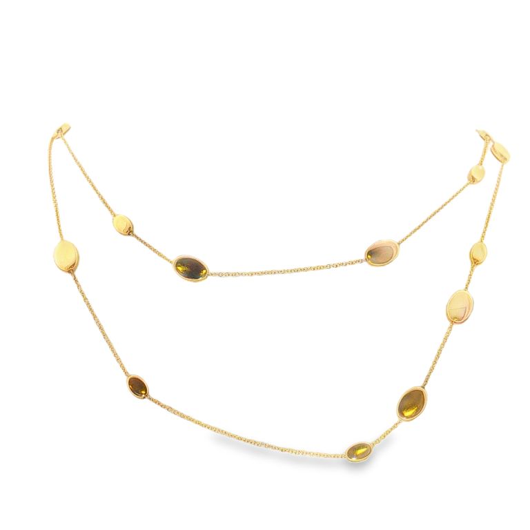 18k Yellow gold oval station necklace with 15 Oval gold stations