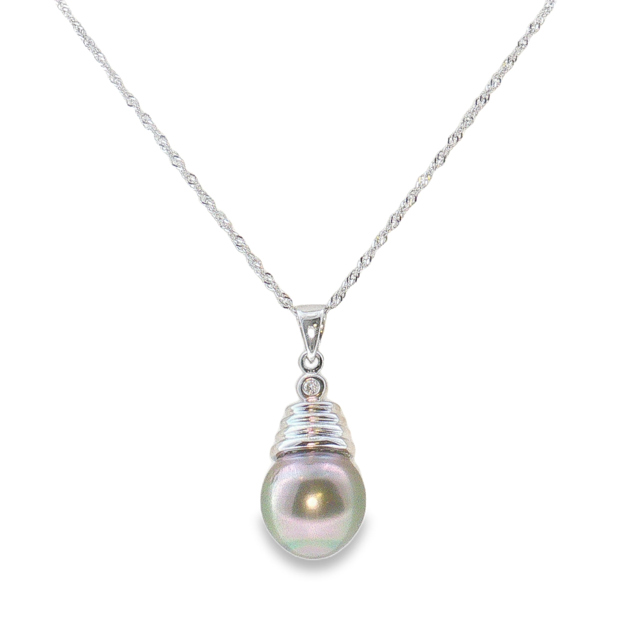 14K White Gold Pearl and Diamond Necklace