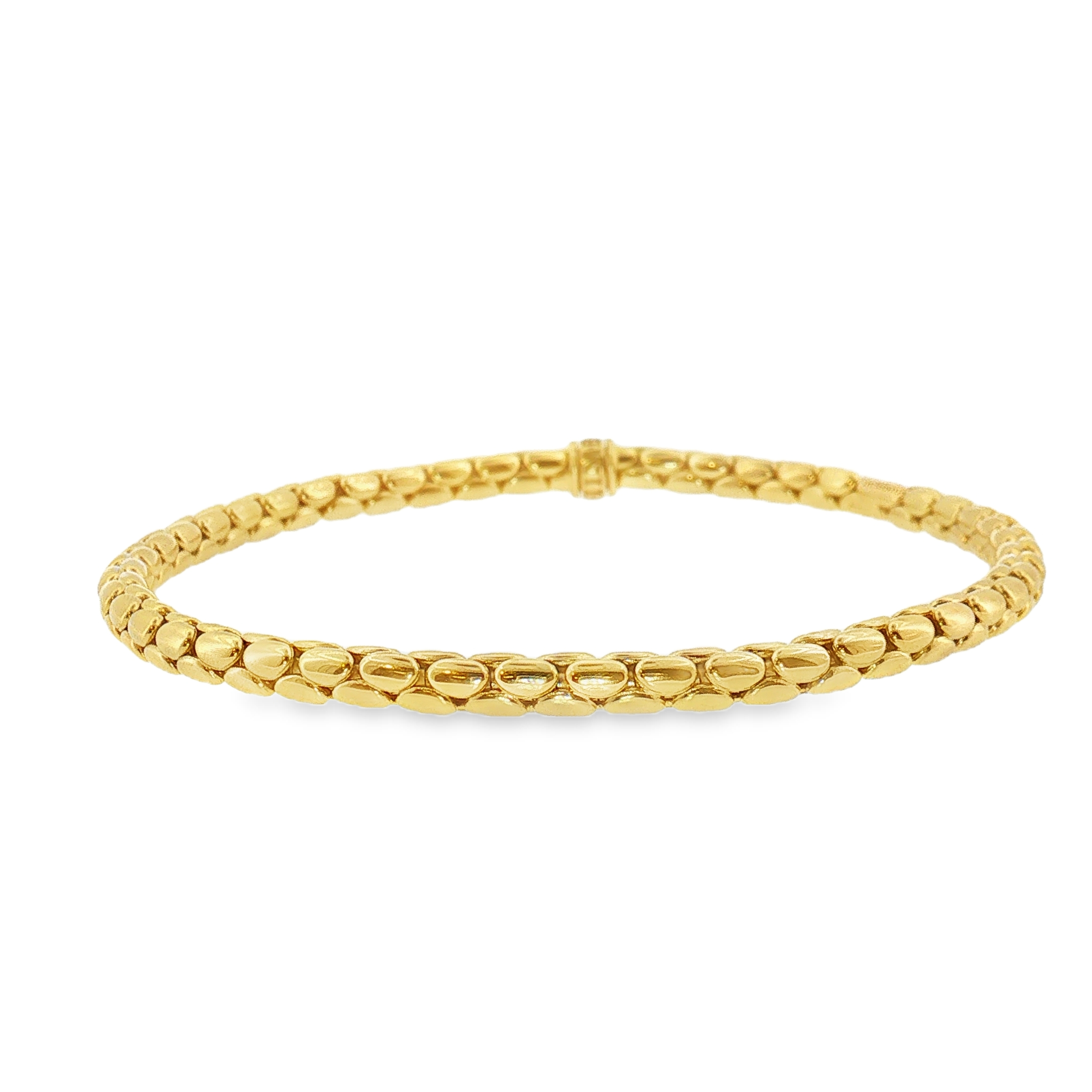 18k yellow gold stretch bracelet with a length of 6.7 inches.